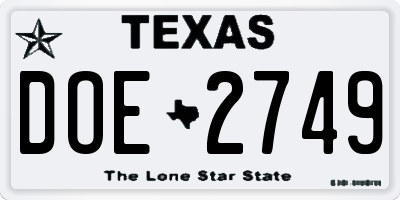 TX license plate DOE2749