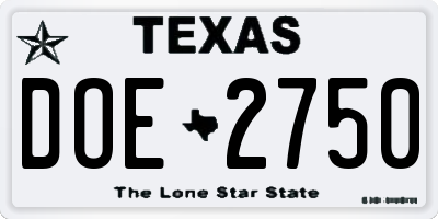 TX license plate DOE2750