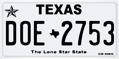TX license plate DOE2753