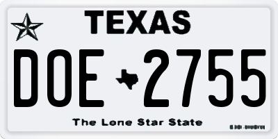 TX license plate DOE2755