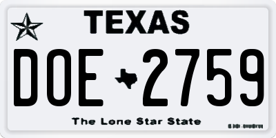 TX license plate DOE2759