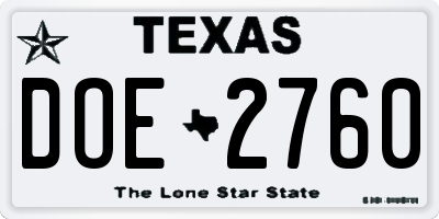 TX license plate DOE2760