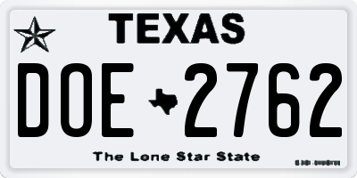 TX license plate DOE2762