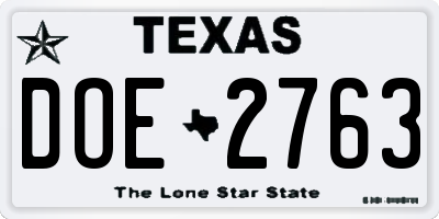 TX license plate DOE2763