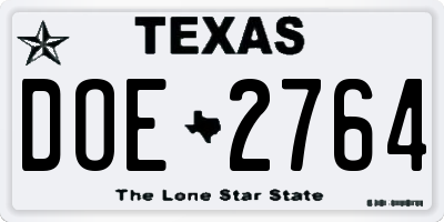 TX license plate DOE2764