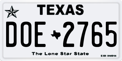 TX license plate DOE2765