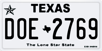 TX license plate DOE2769