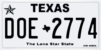 TX license plate DOE2774