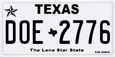 TX license plate DOE2776
