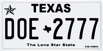 TX license plate DOE2777