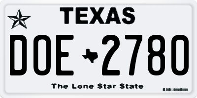 TX license plate DOE2780