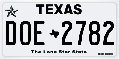 TX license plate DOE2782