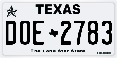 TX license plate DOE2783