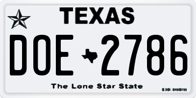TX license plate DOE2786