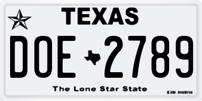 TX license plate DOE2789