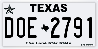 TX license plate DOE2791