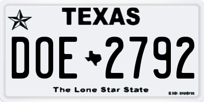 TX license plate DOE2792
