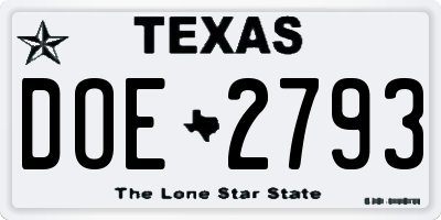 TX license plate DOE2793