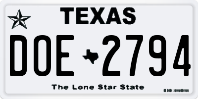 TX license plate DOE2794