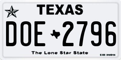 TX license plate DOE2796