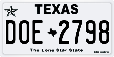 TX license plate DOE2798