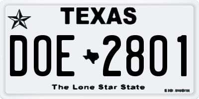 TX license plate DOE2801