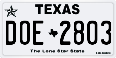 TX license plate DOE2803