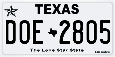 TX license plate DOE2805