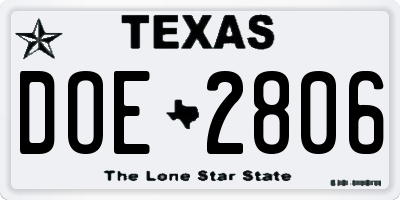 TX license plate DOE2806