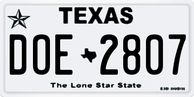TX license plate DOE2807
