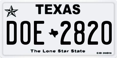 TX license plate DOE2820
