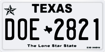 TX license plate DOE2821