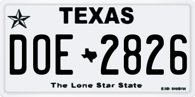 TX license plate DOE2826