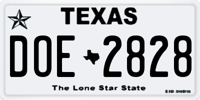 TX license plate DOE2828