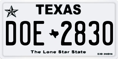 TX license plate DOE2830