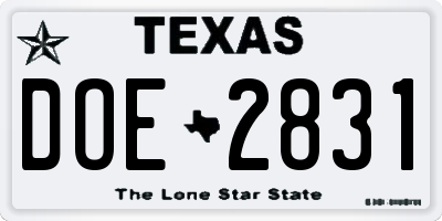 TX license plate DOE2831
