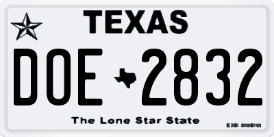 TX license plate DOE2832