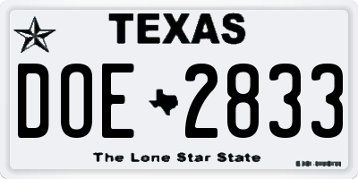 TX license plate DOE2833