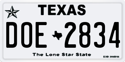 TX license plate DOE2834