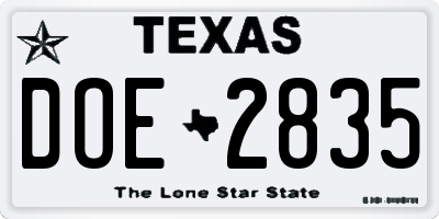 TX license plate DOE2835