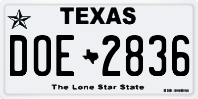 TX license plate DOE2836