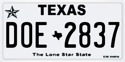 TX license plate DOE2837