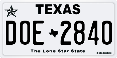 TX license plate DOE2840