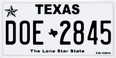 TX license plate DOE2845