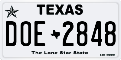 TX license plate DOE2848