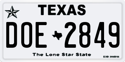 TX license plate DOE2849