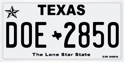 TX license plate DOE2850