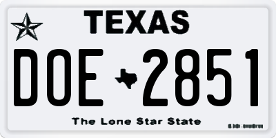 TX license plate DOE2851