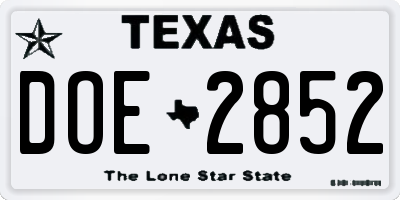 TX license plate DOE2852