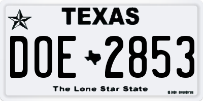 TX license plate DOE2853
